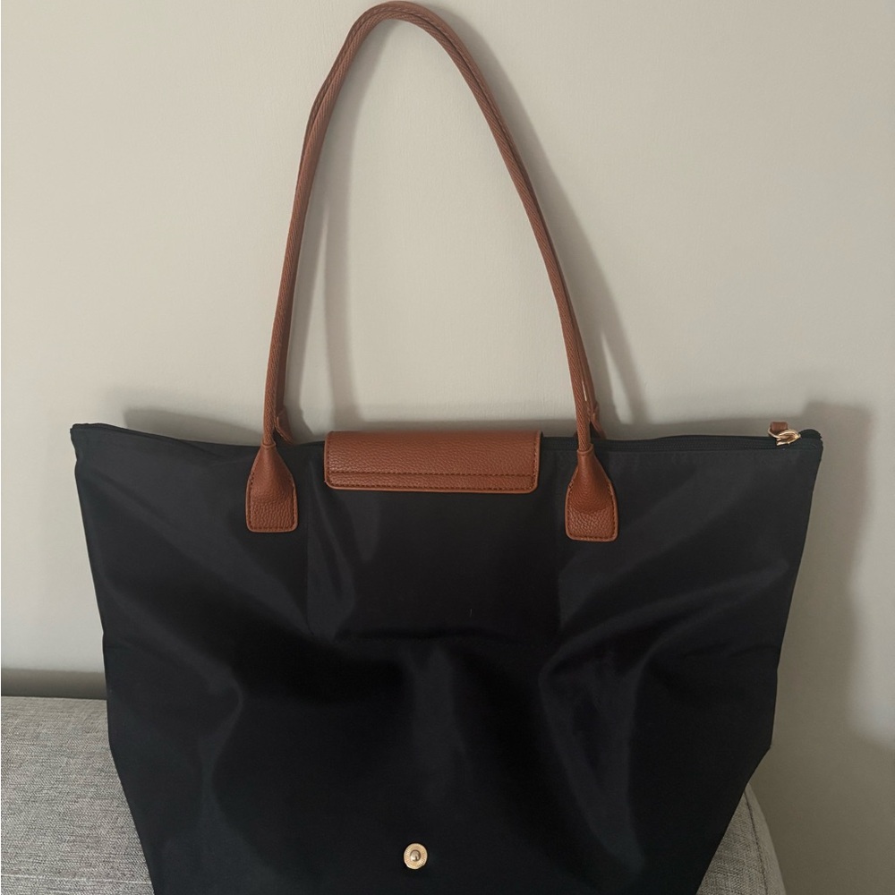 Black Tote Bag with Brown Trim - Classic French Look - great school bag! - Picture 5 of 5